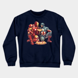 IRONMAN & CAP EATING PIZZA Crewneck Sweatshirt